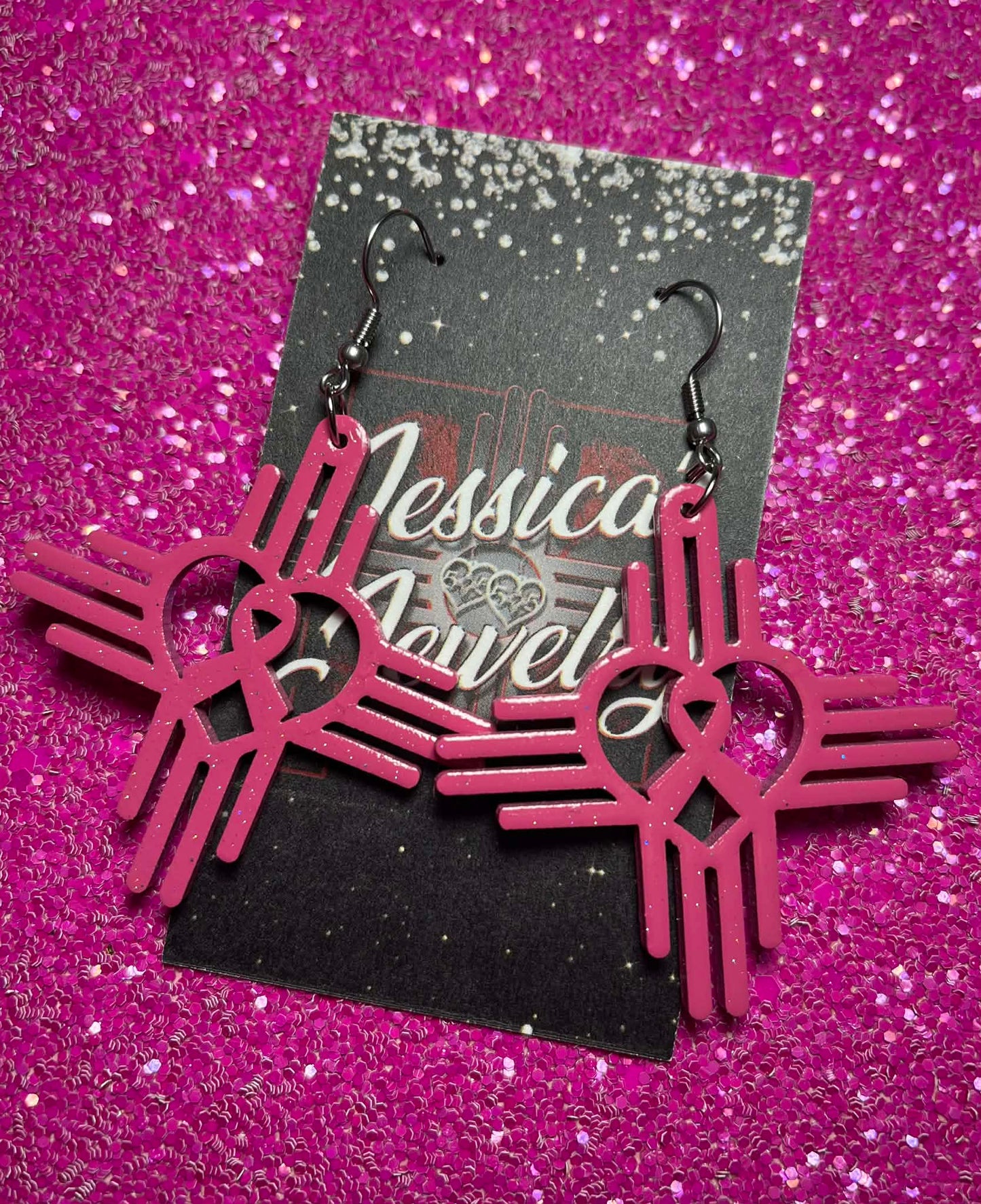 "Cancer Ribbon Heart Zia earrings"