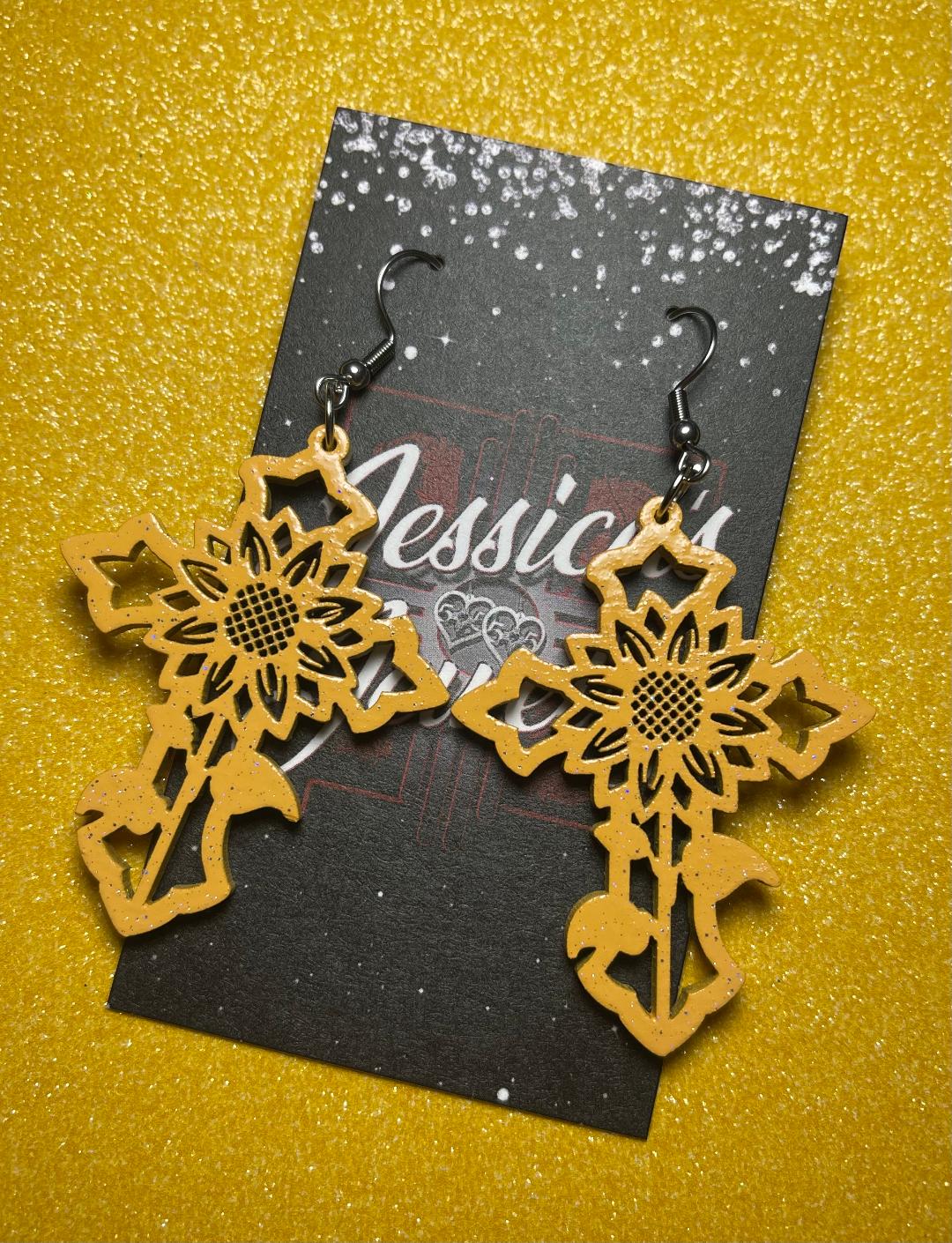 Sunflower Cross earrings