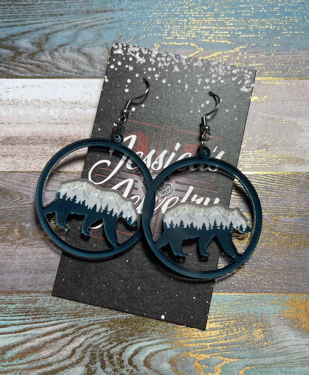 Acrylic Bear and mountain hoops