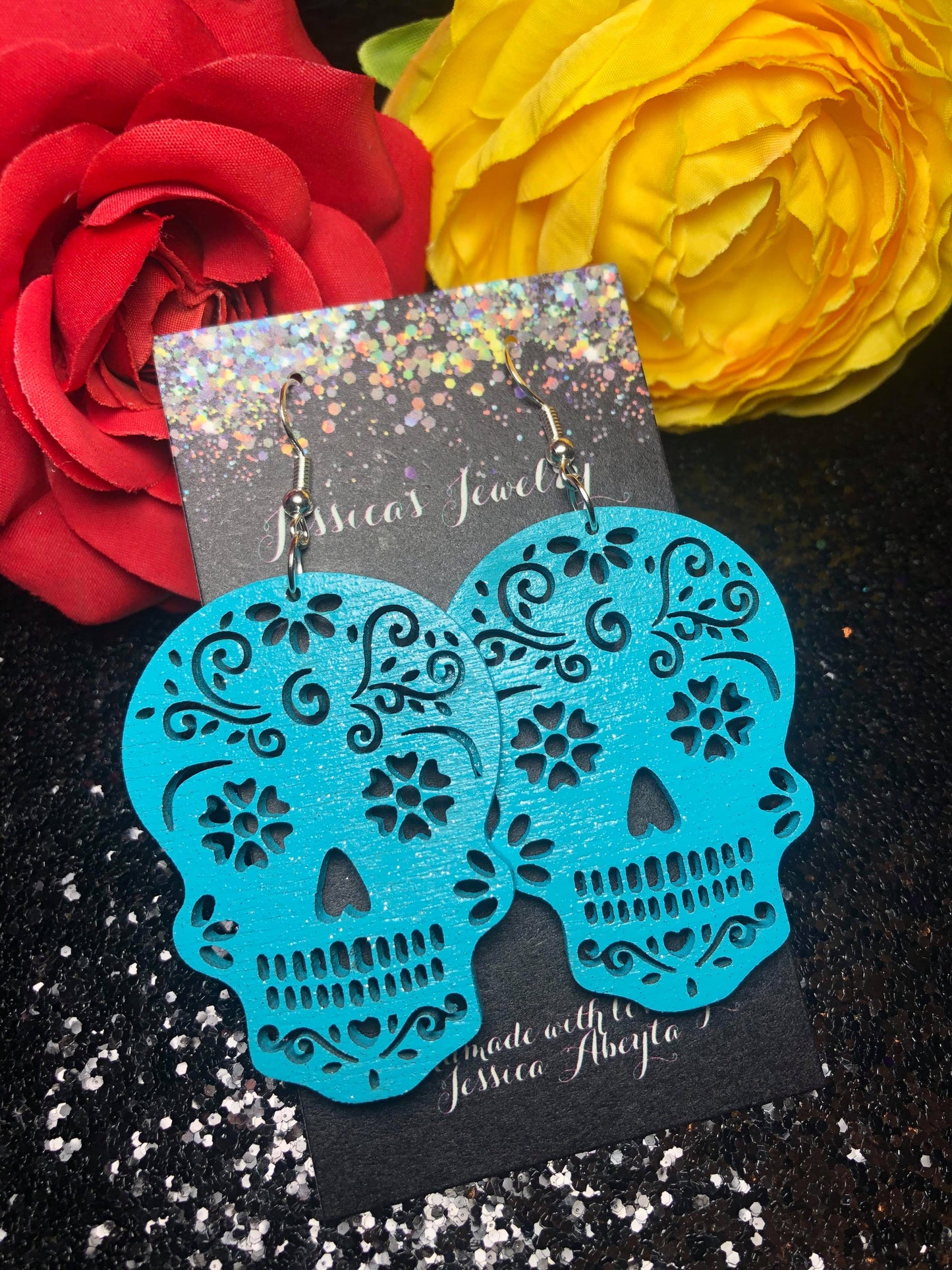 "Skull w/ flower eyes" Earrings