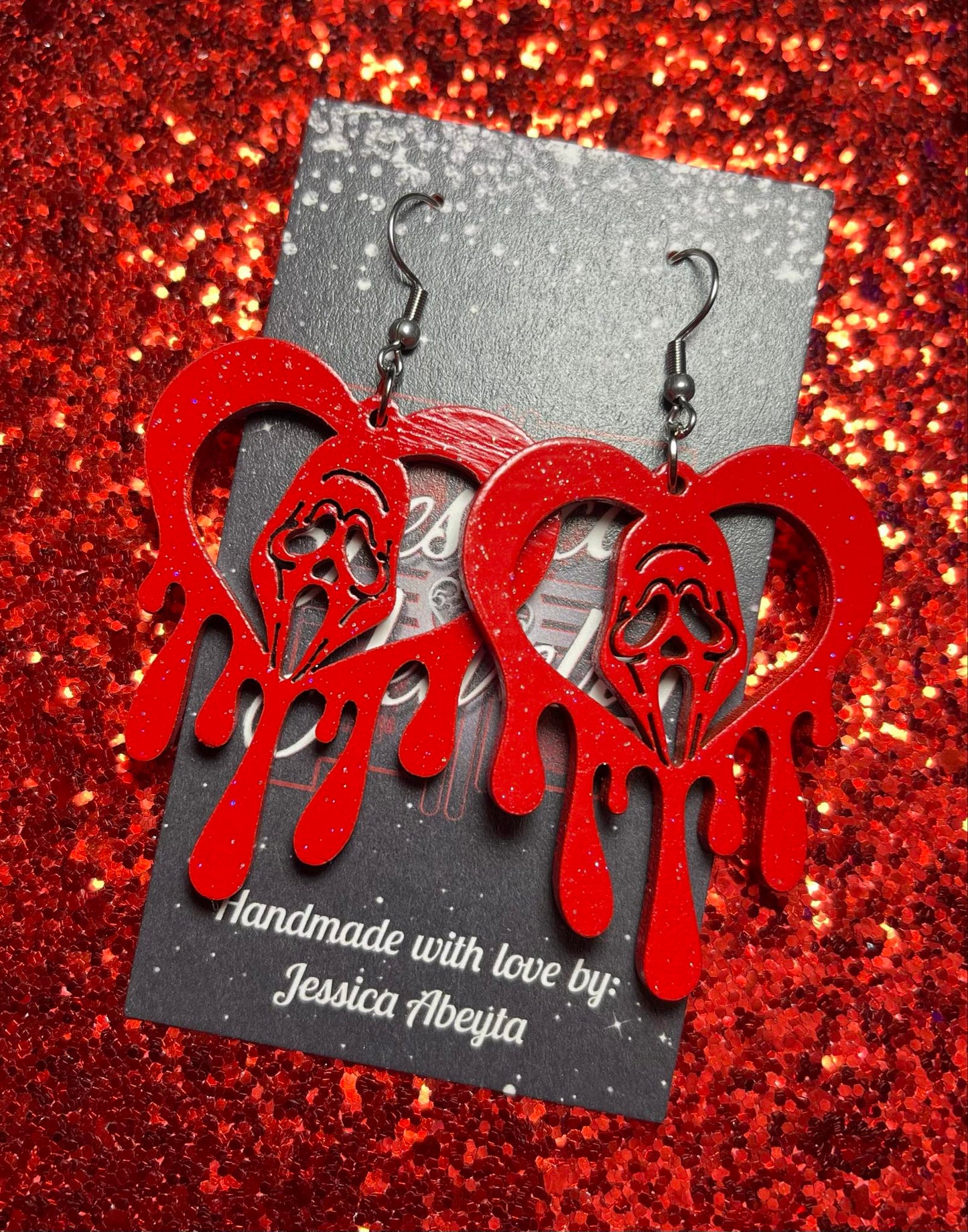 "Dripping Heart w/Ghostface" Earrings