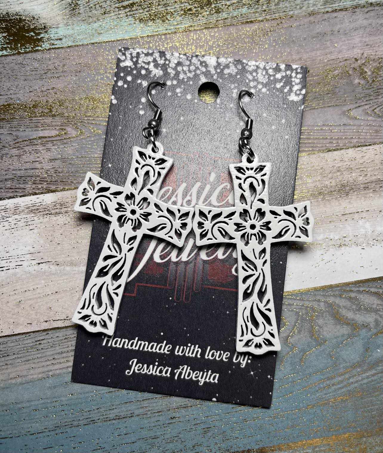 Floral Cross Earrings