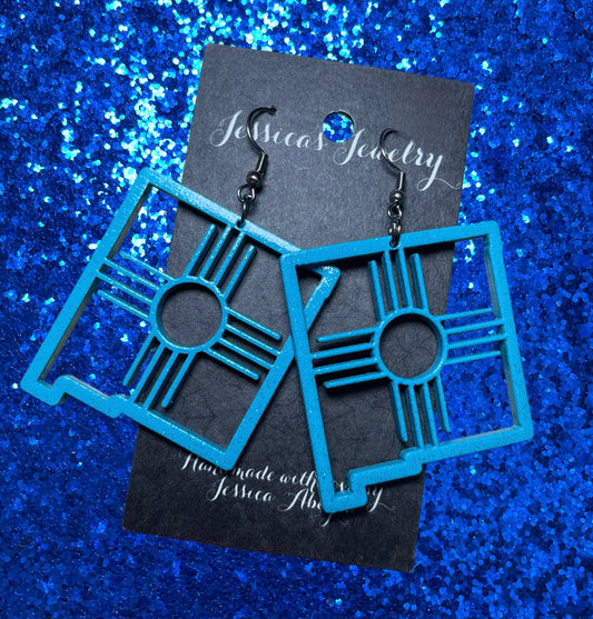 "New Mexico Outline W/ Zia" Earrings