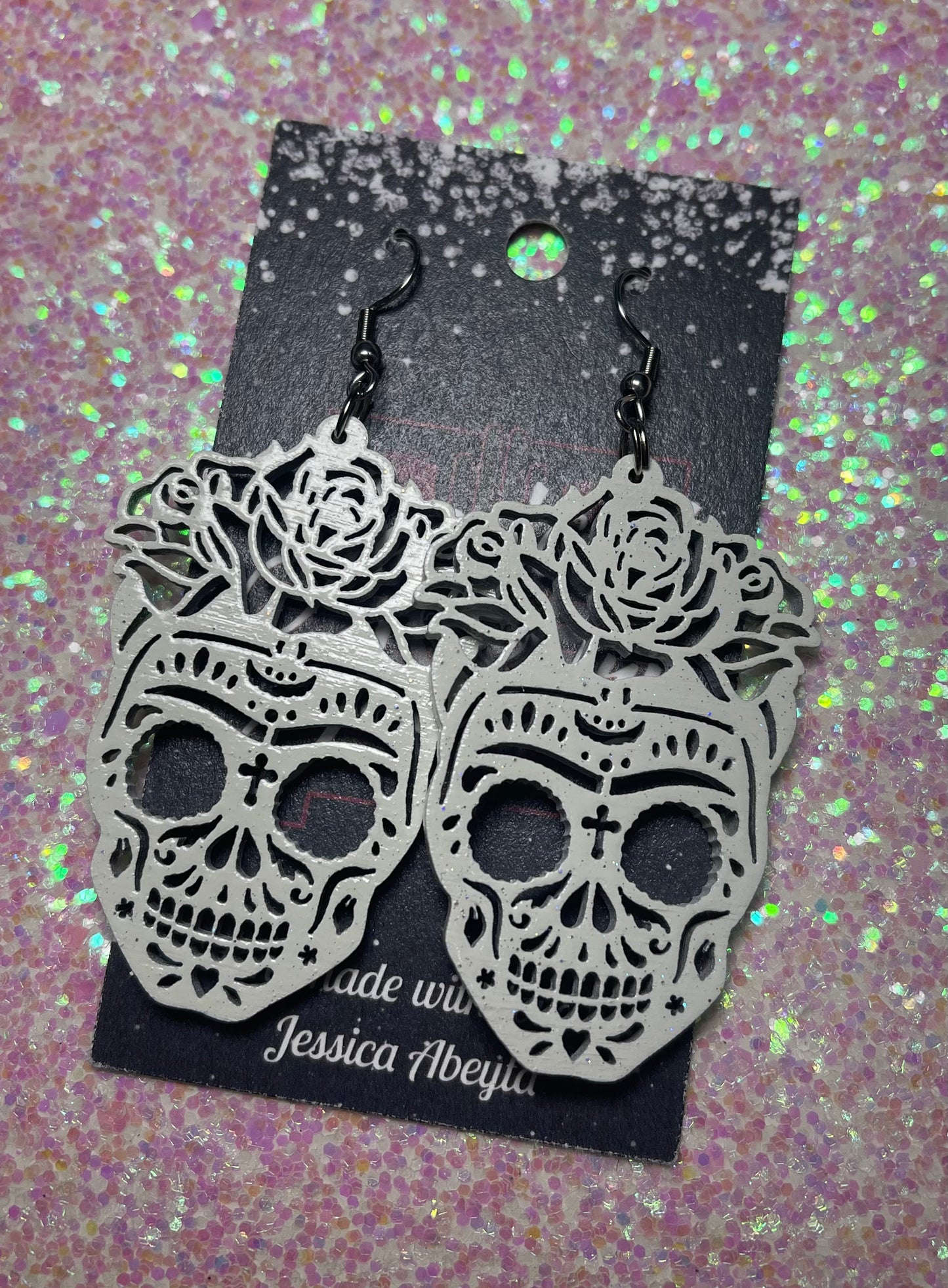 "Lady Skull w/ flowers" Earrings