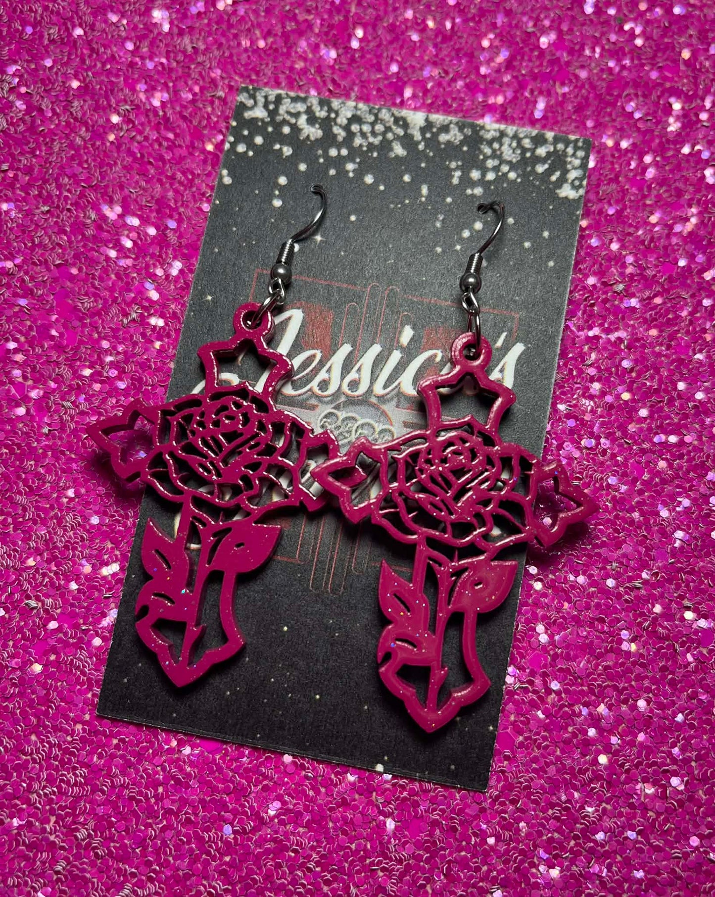 Cross with Rose earrings