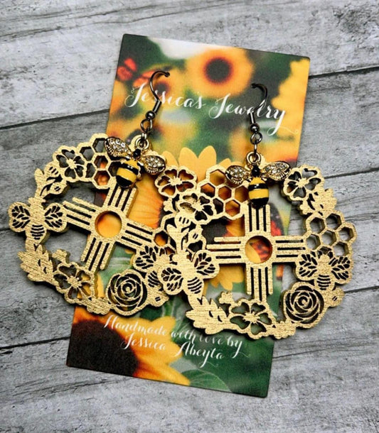 "Honeycomb Zia earrings with Bee charm"