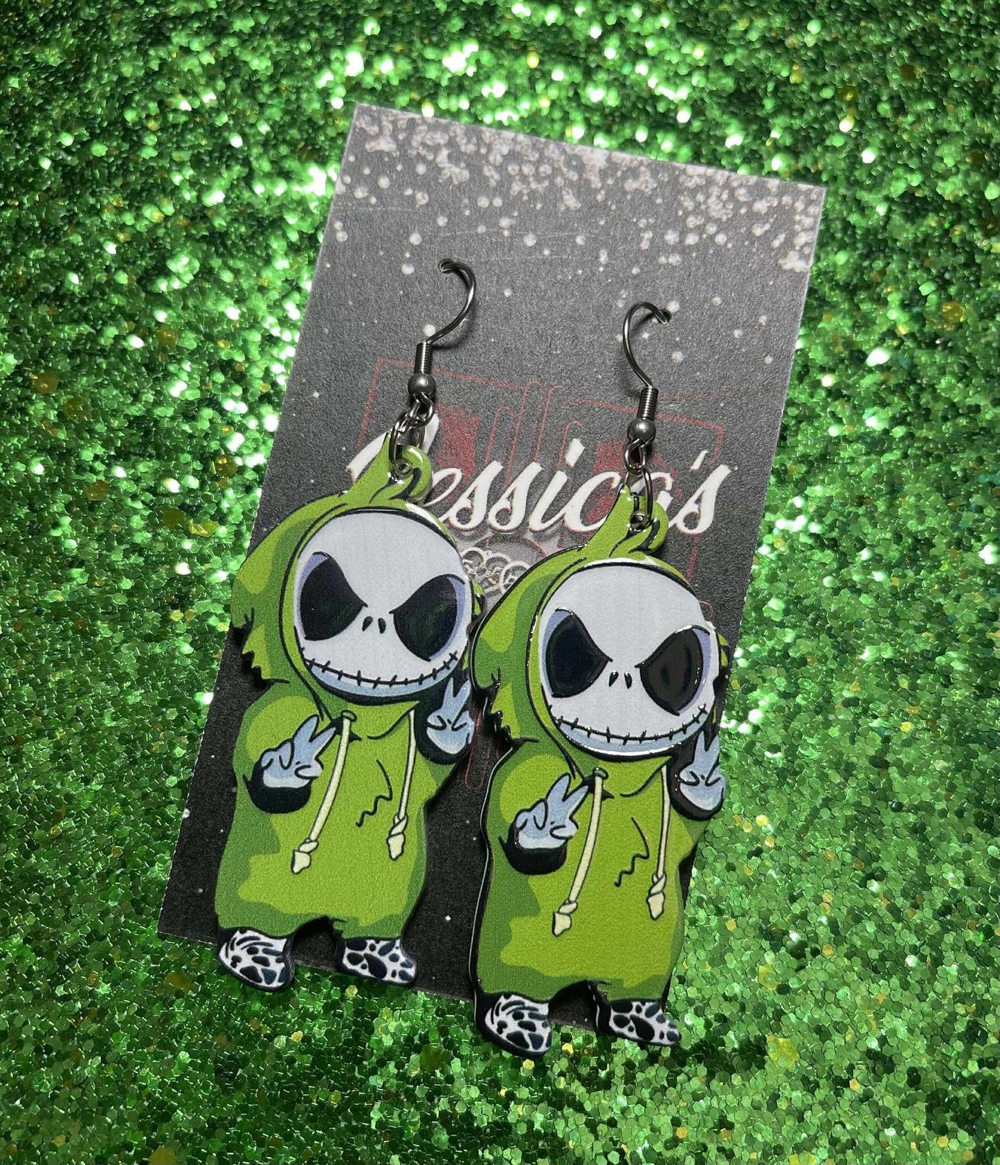 Acrylic Jack with Grinch suit earrings