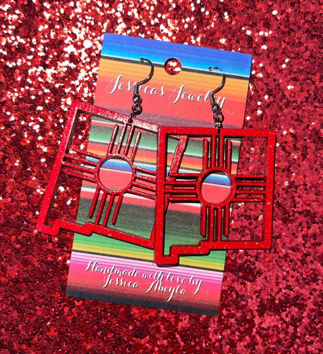 "New Mexico Outline W/ Zia" Earrings