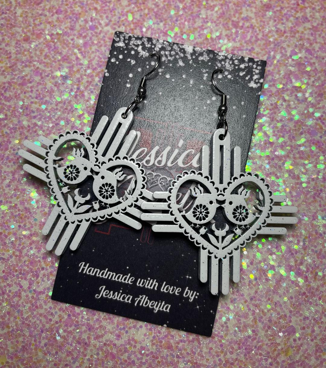 "Heart Zia w/Love birds" Earrings