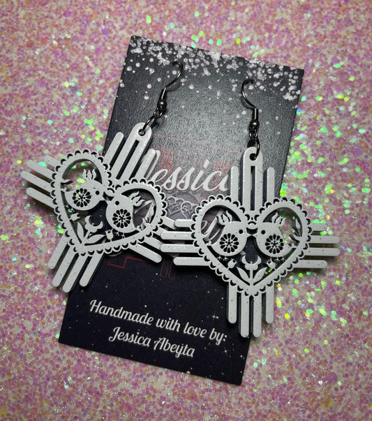 "Heart Zia w/Love birds" Earrings