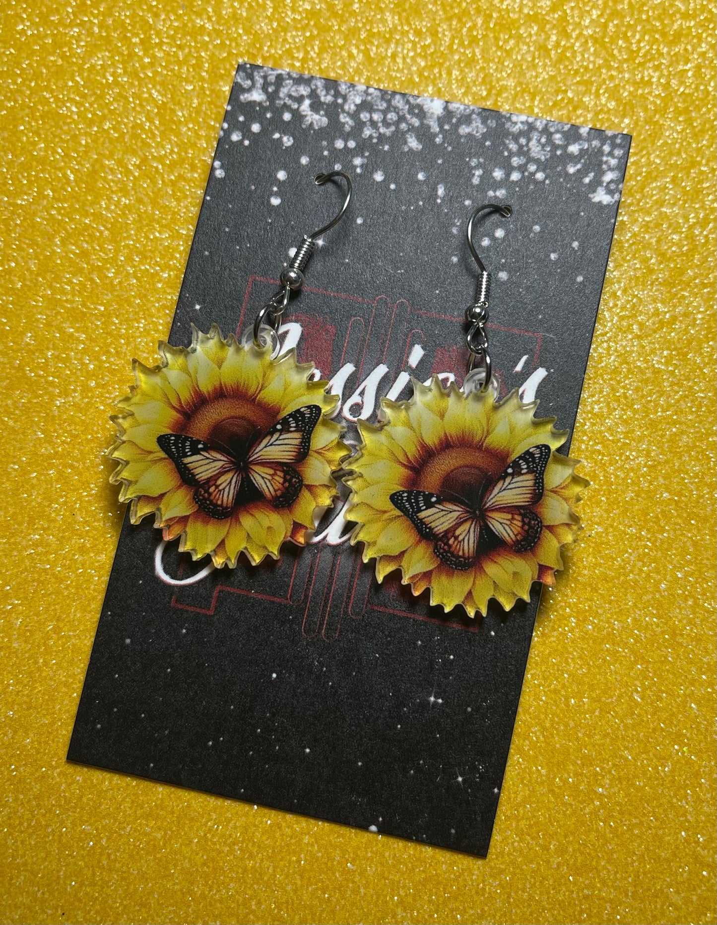 Acrylic Sunflower with Butterfly earrings