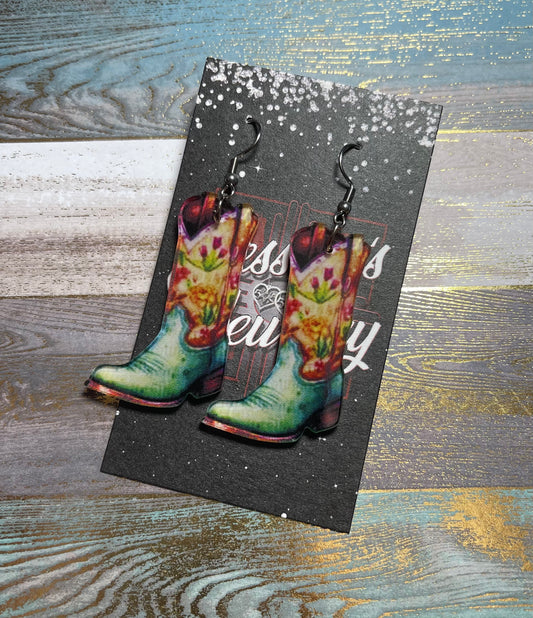 Acrylic Colorful Cowgirl boots earrings