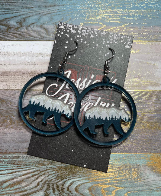 Acrylic Bear and mountain hoops