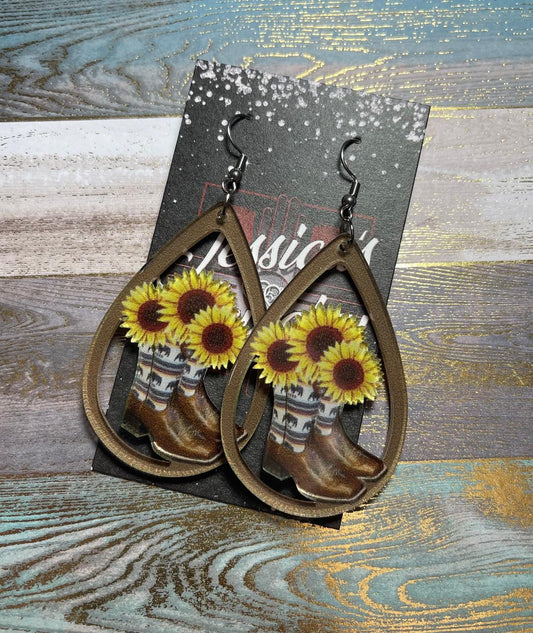 Acrylic Cowgirl boots with sunflowers