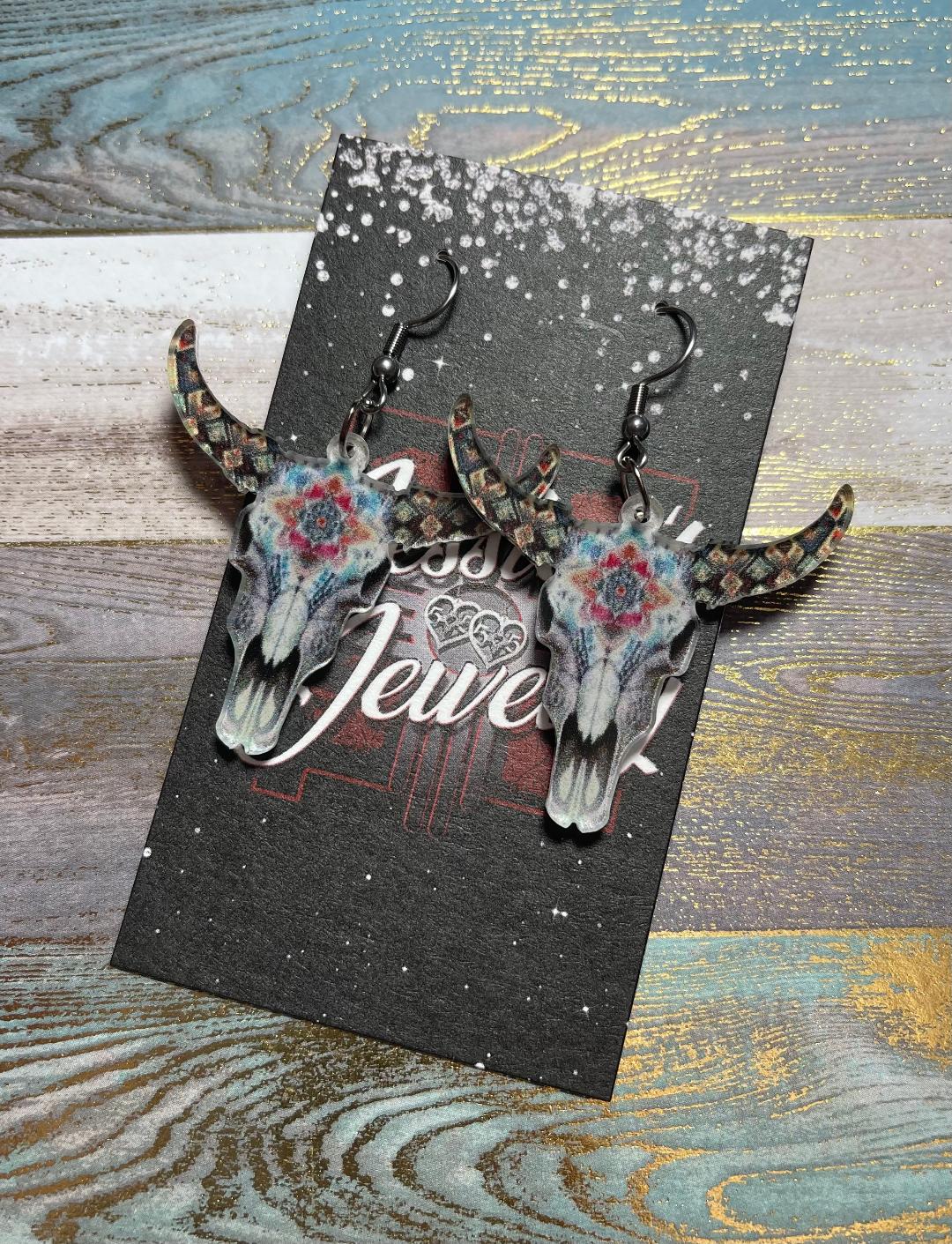 Acrylic Cow Skull earrings