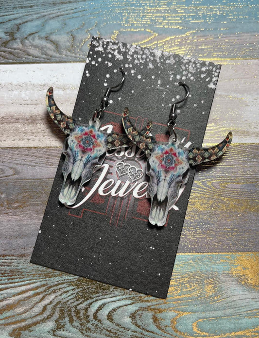 Acrylic Cow Skull earrings
