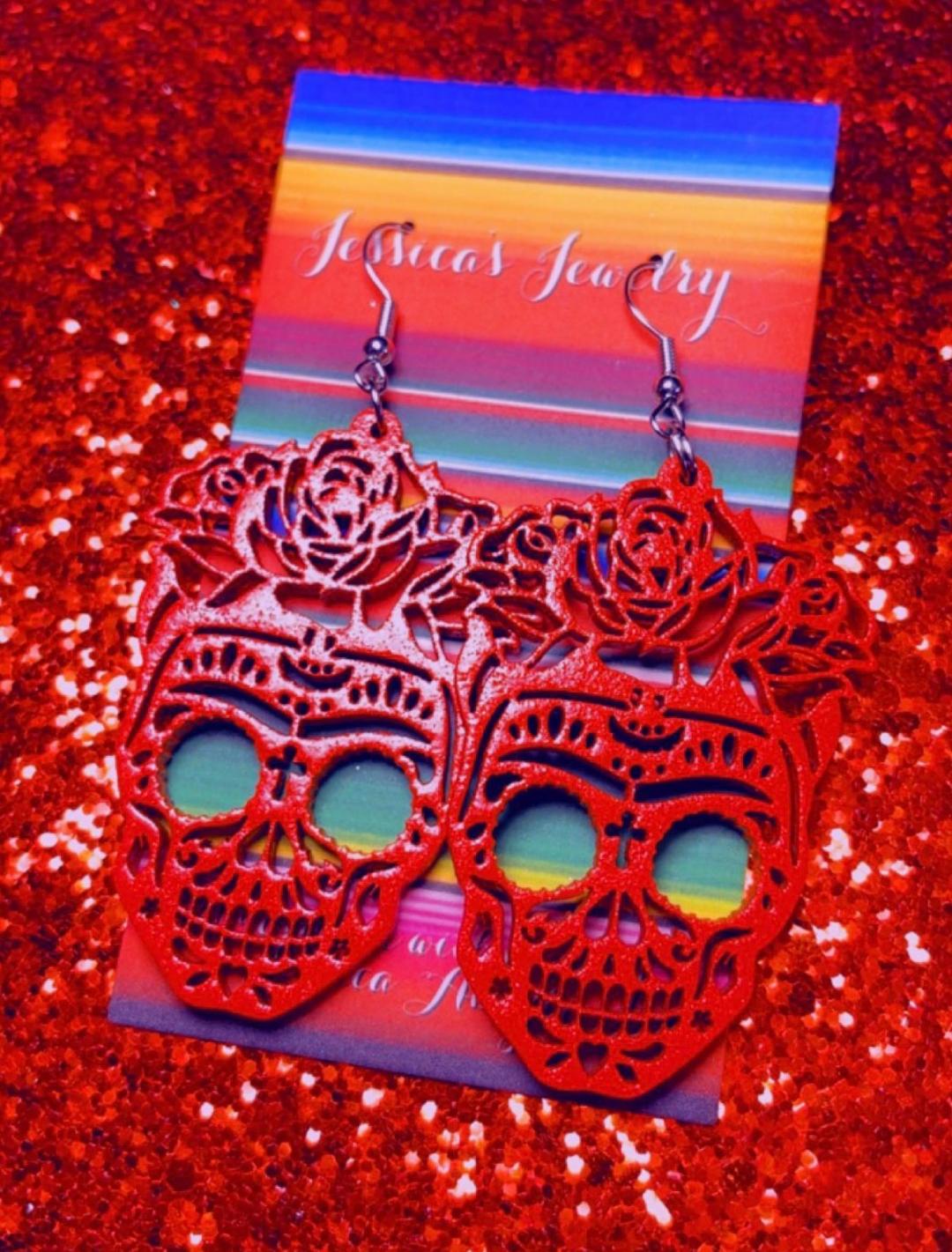 "Lady Skull w/ flowers" Earrings